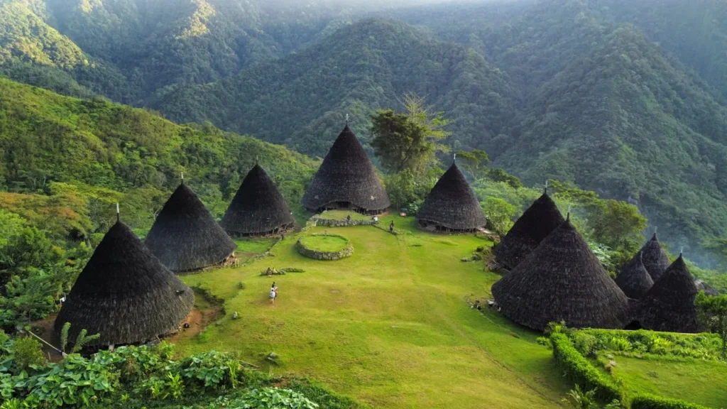 A photo of the "Mbaru Niang" houses of Wae Rebo